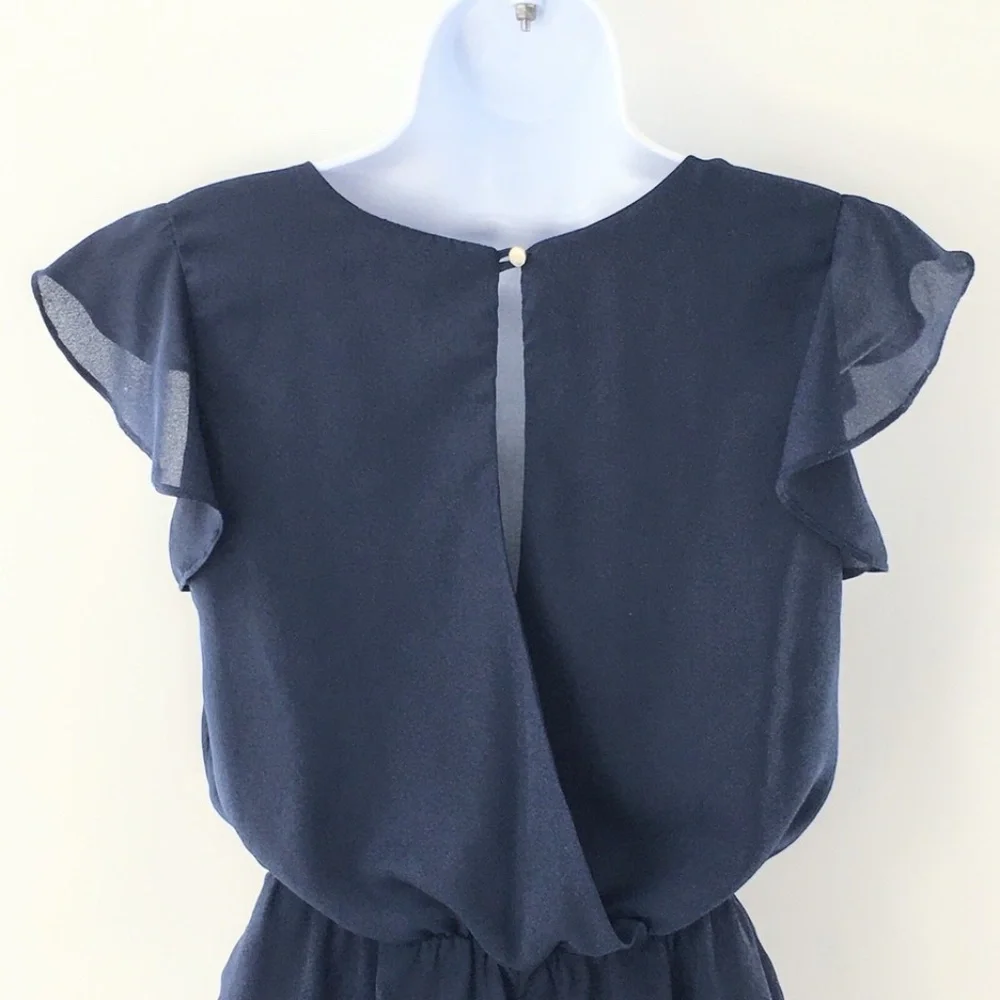 Everly Womens Romper Flutter Sleeves Elastic Waist Summer Tie Feminine Navy Sz - Picture 9 of 15